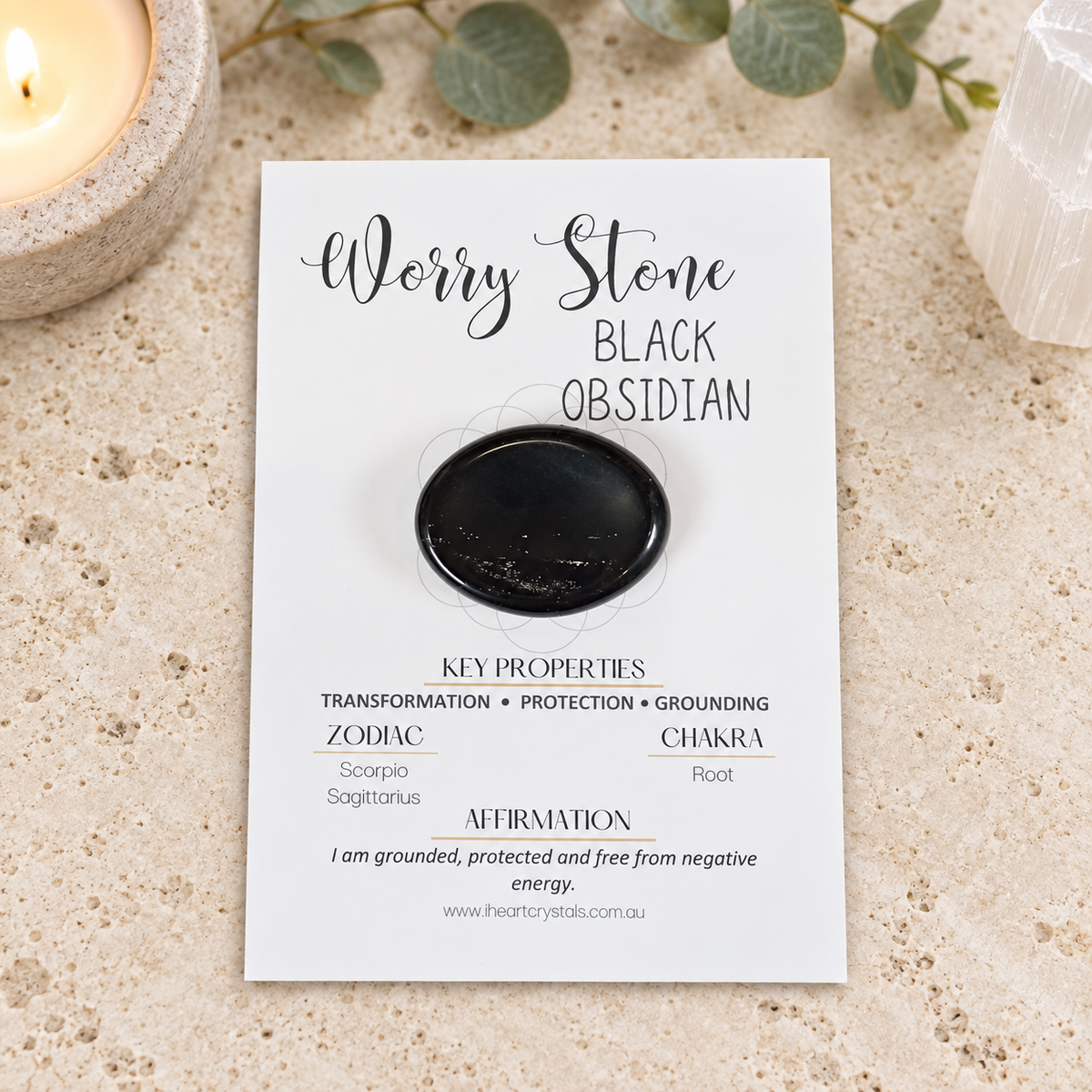 Black Obsidian Oval Shape Worry Stone (Thumb Stone)
