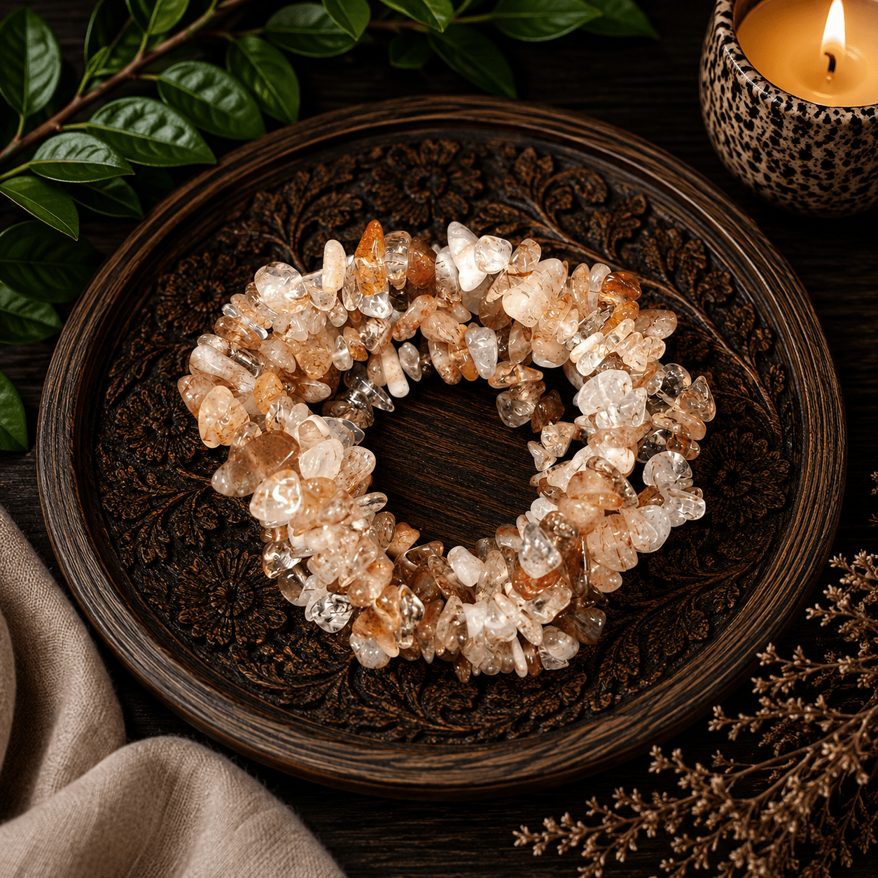 Fire Quartz Gemstone Chip Bracelet