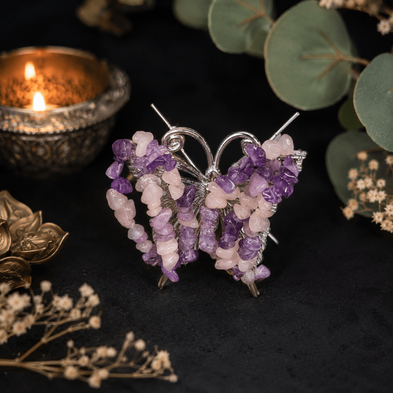 Purple/Pink Mix Gemstone Butterfly (Amethyst, Lepidolite & Rose Quartz)