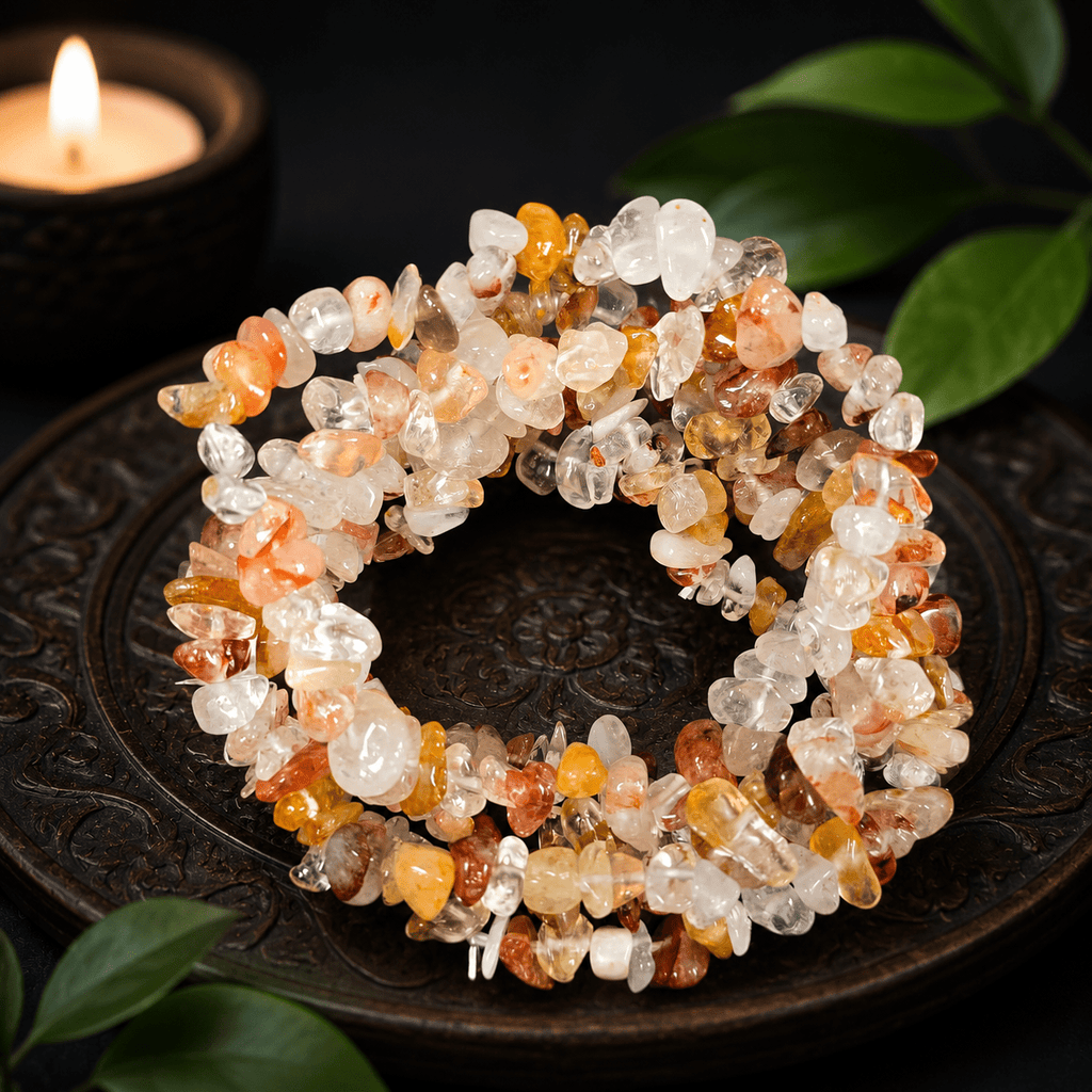 Golden Healer & Fire Quartz Gemstone Chip Bracelet