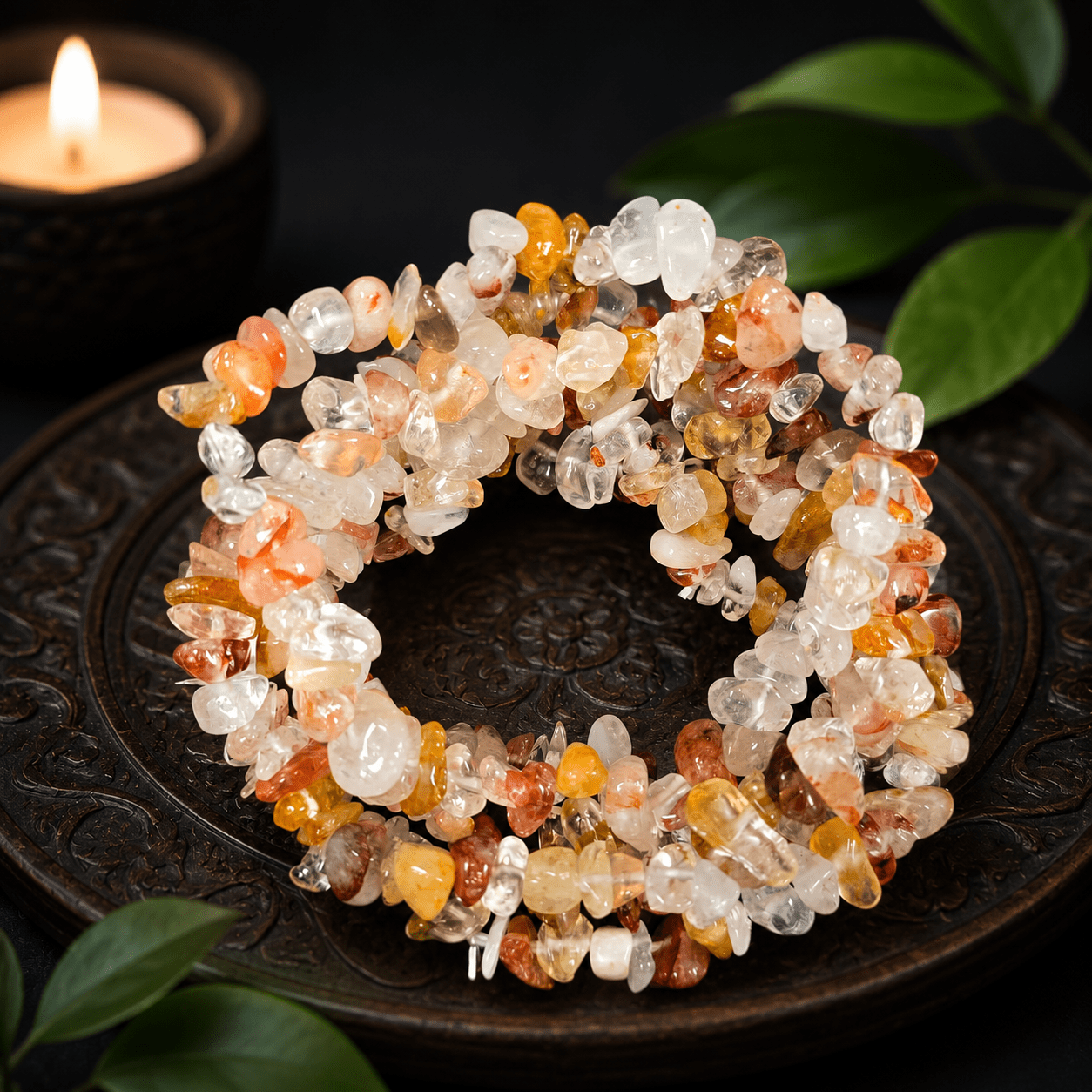 Golden Healer & Fire Quartz Gemstone Chip Bracelet