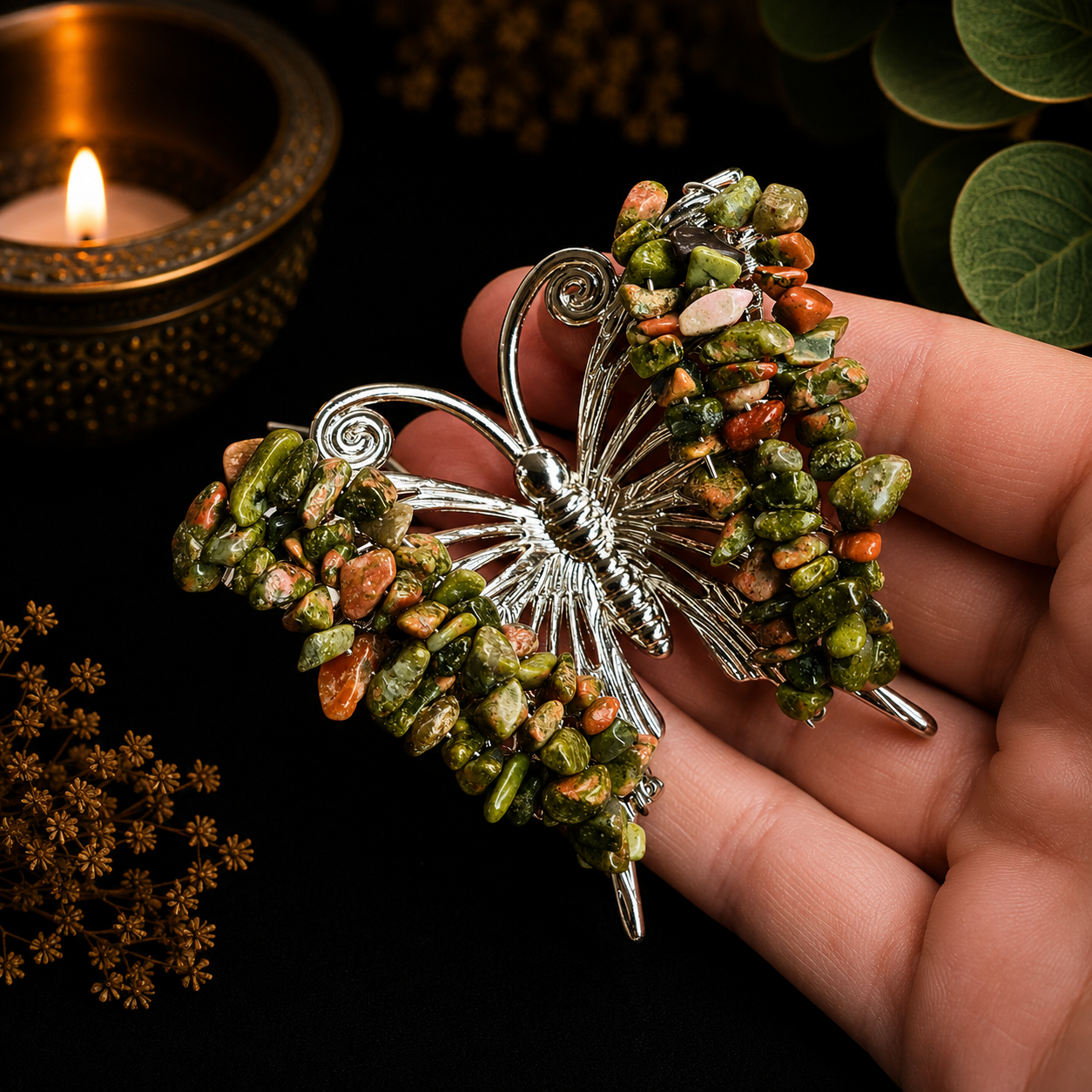 Gemstone Butterfly - Unakite