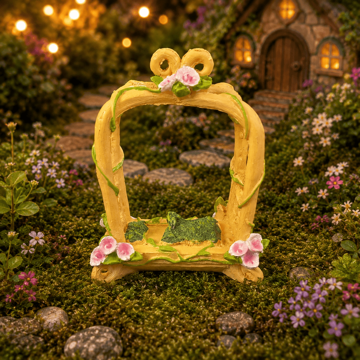 15cm Fairy Garden Bed with Pink Flowers