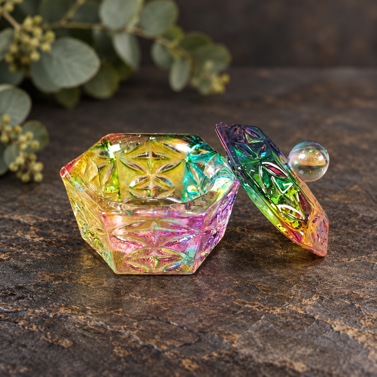 Mini Hexagon Shaped Rainbow Glass Box