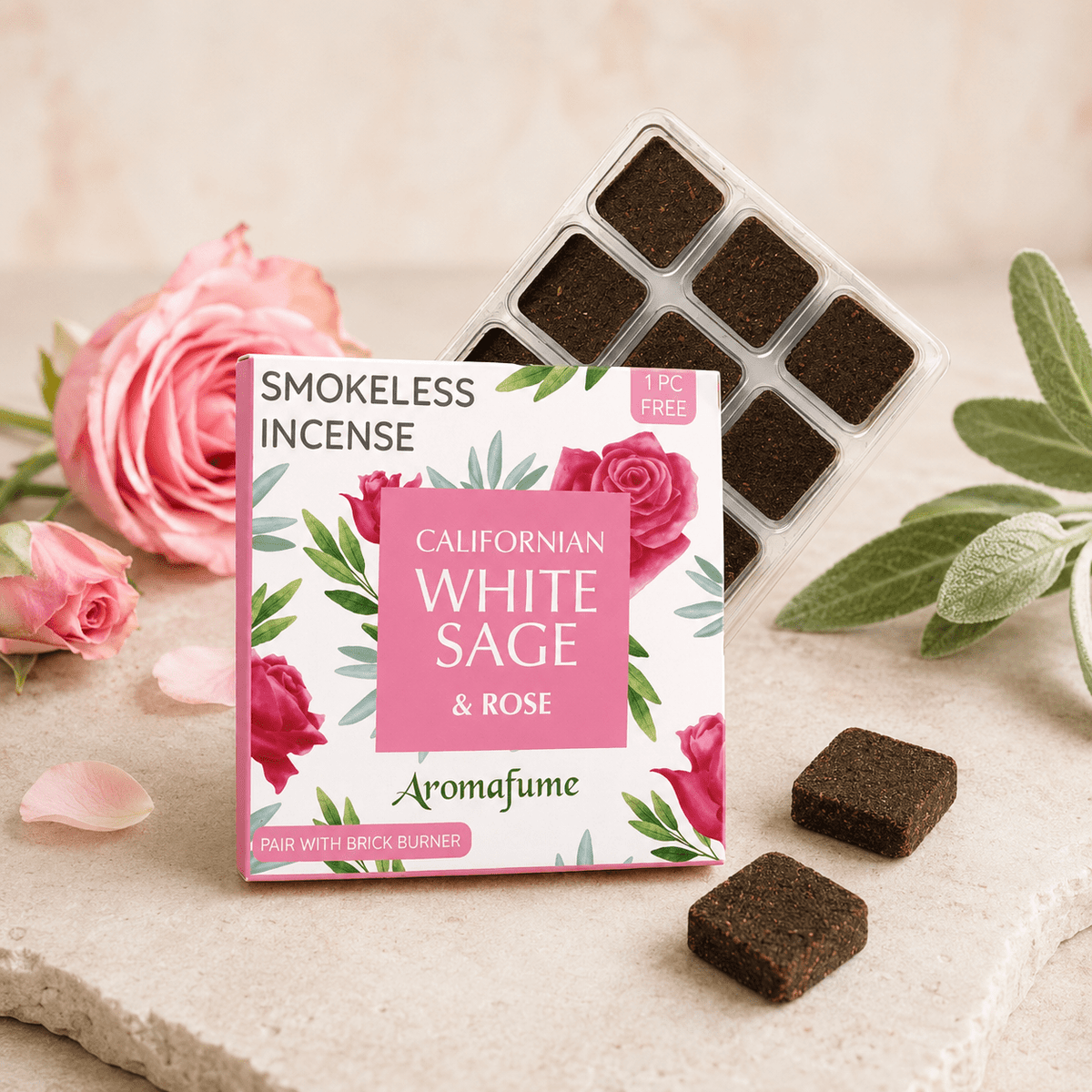 California White Sage & Rose Incense Bricks Refill Pack