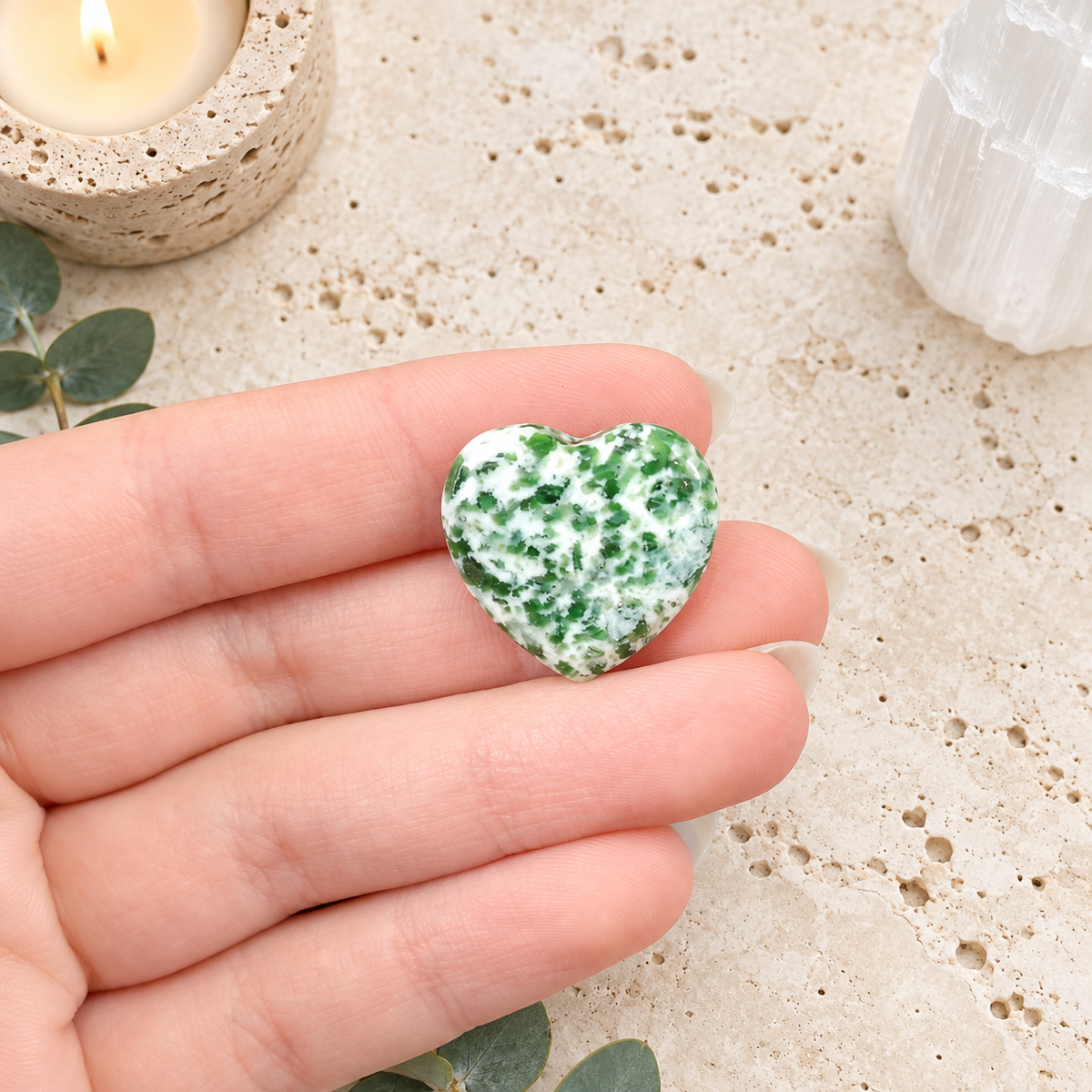 Green Spot Jasper 2cm Gemstone Heart