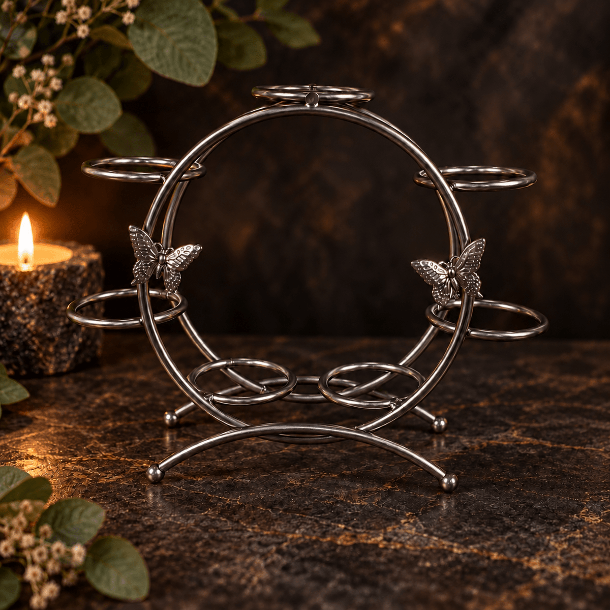 Black Metal Butterfly Sphere Stand