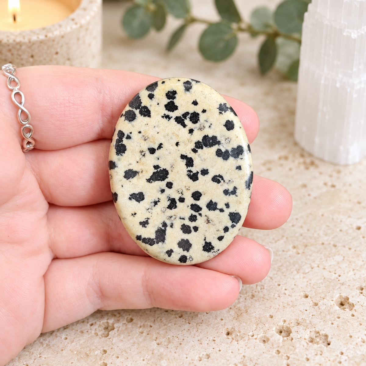 Dalmatian Jasper Oval Shape Worry Stone (Thumb Stone)