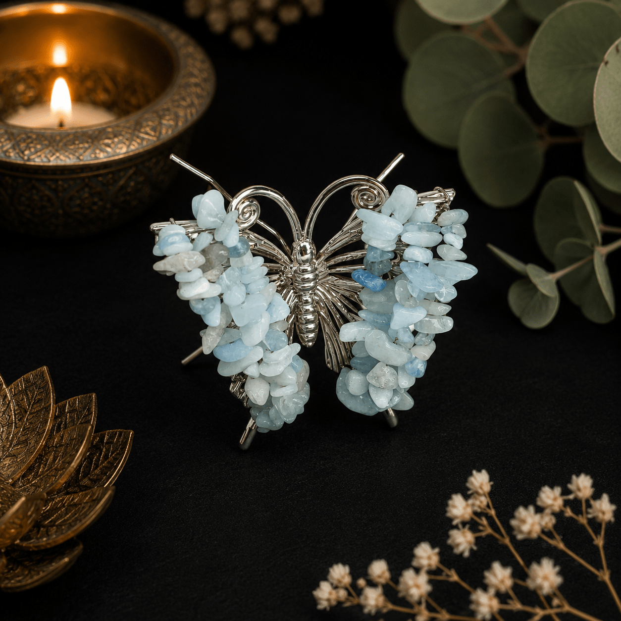 Aquamarine Gemstone Butterfly