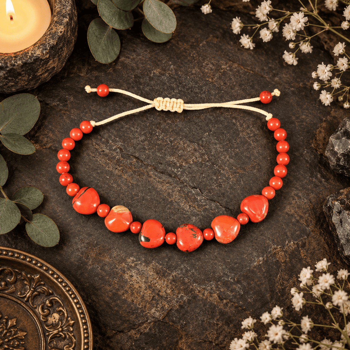Adjustable Red Jasper Hearts Bracelet
