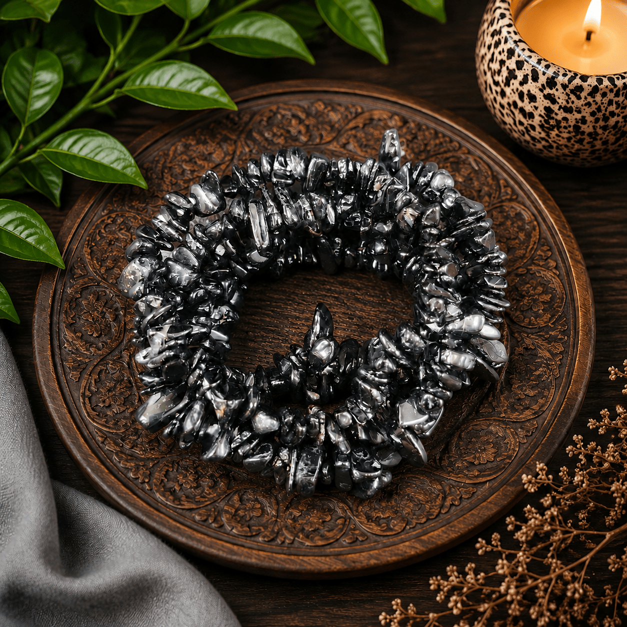 Black Tourmaline Gemstone Chip Bracelet