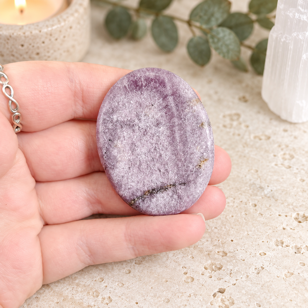 Lepidolite Oval Shape Worry Stone (Thumb Stone)