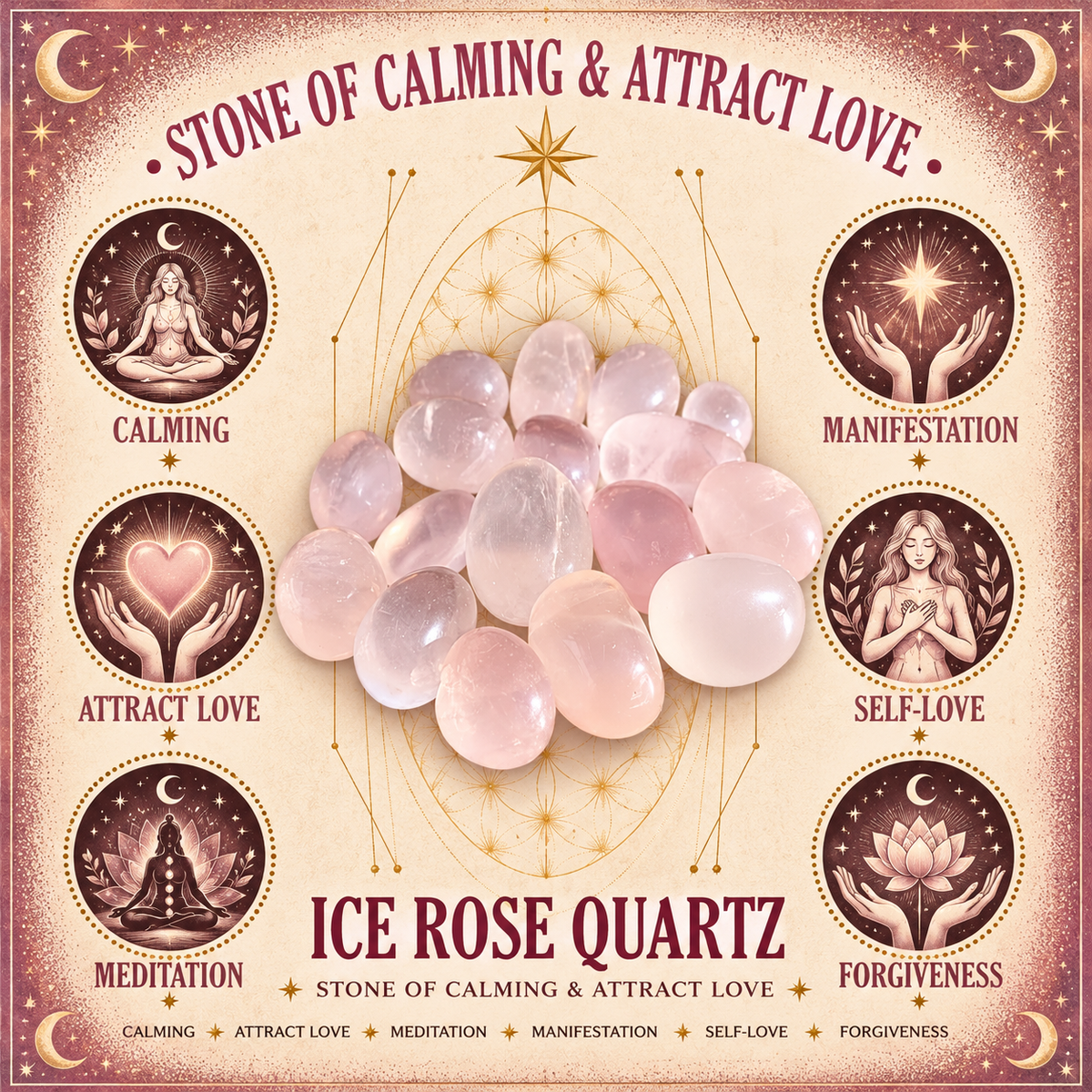 Ice Rose Quartz 2cm Gemstone Heart