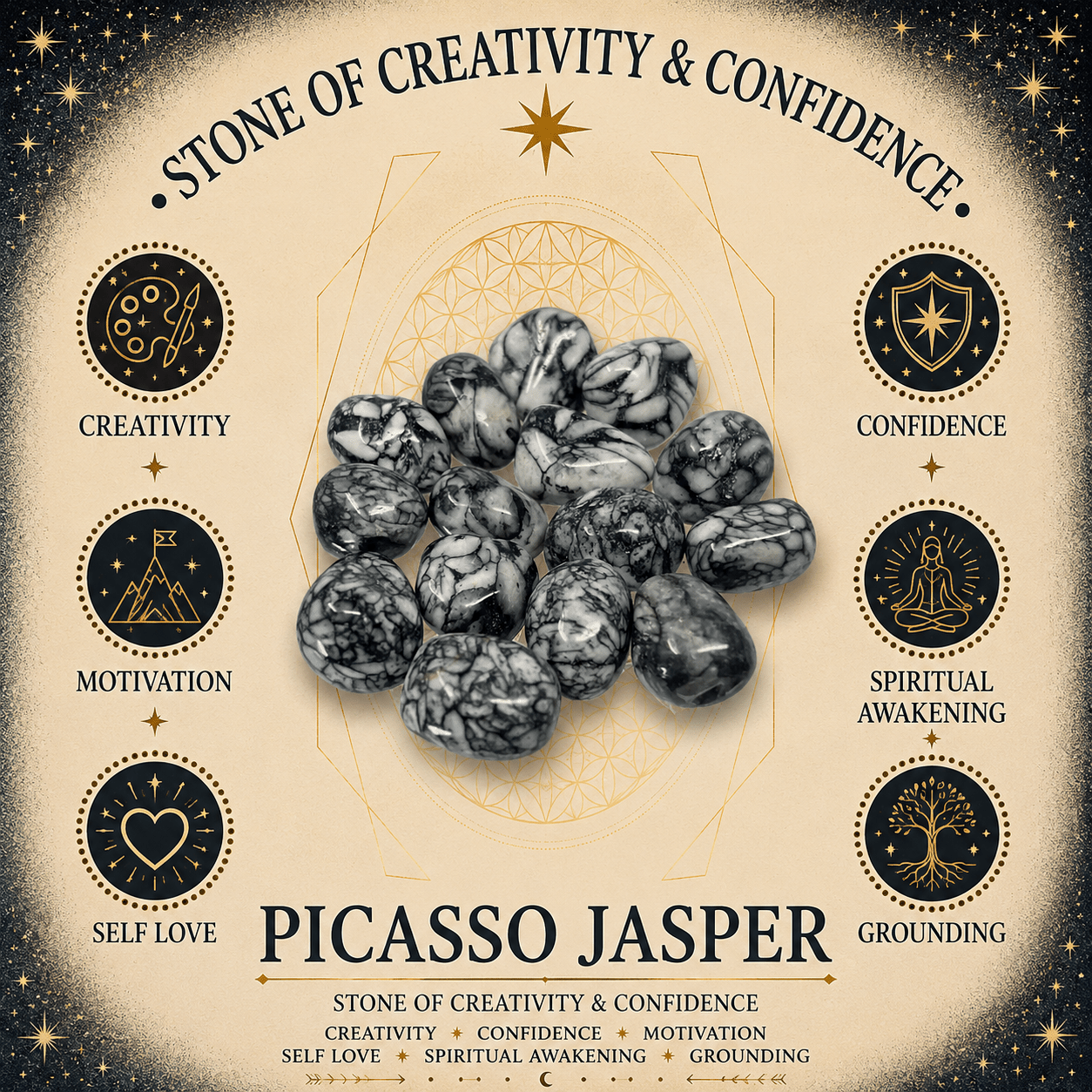 12mm Picasso Jasper Gemstone Bracelet