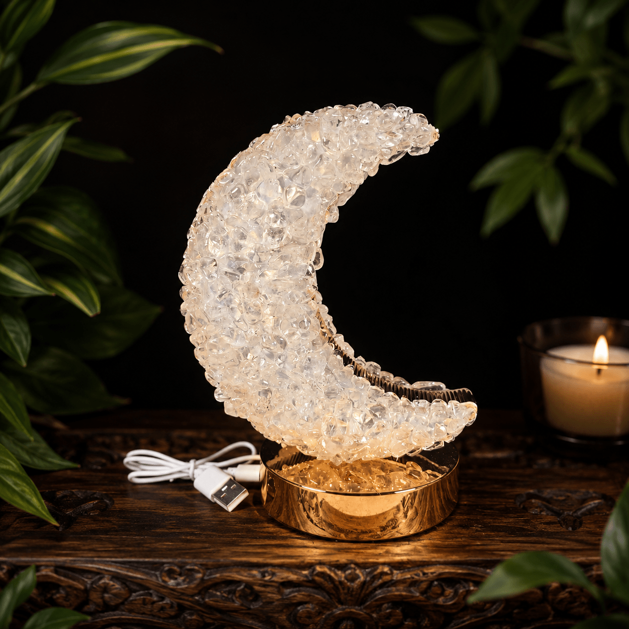 Clear Quartz Moon Touch Lamp