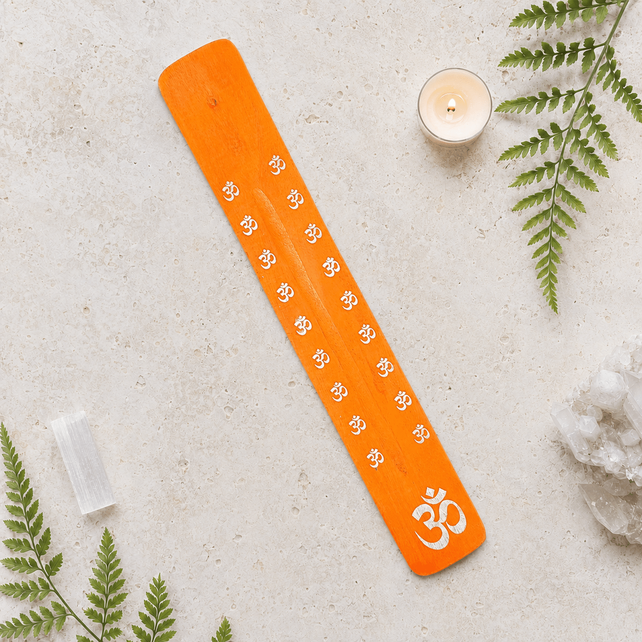 Wooden Incense Ash Catcher - Orange Om