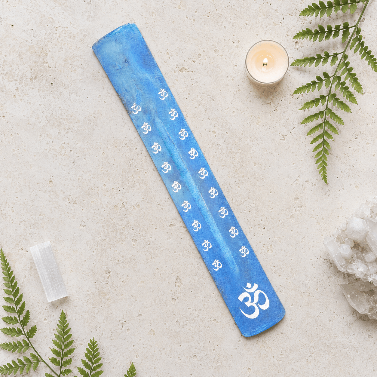 Wooden Incense Ash Catcher - Blue Om