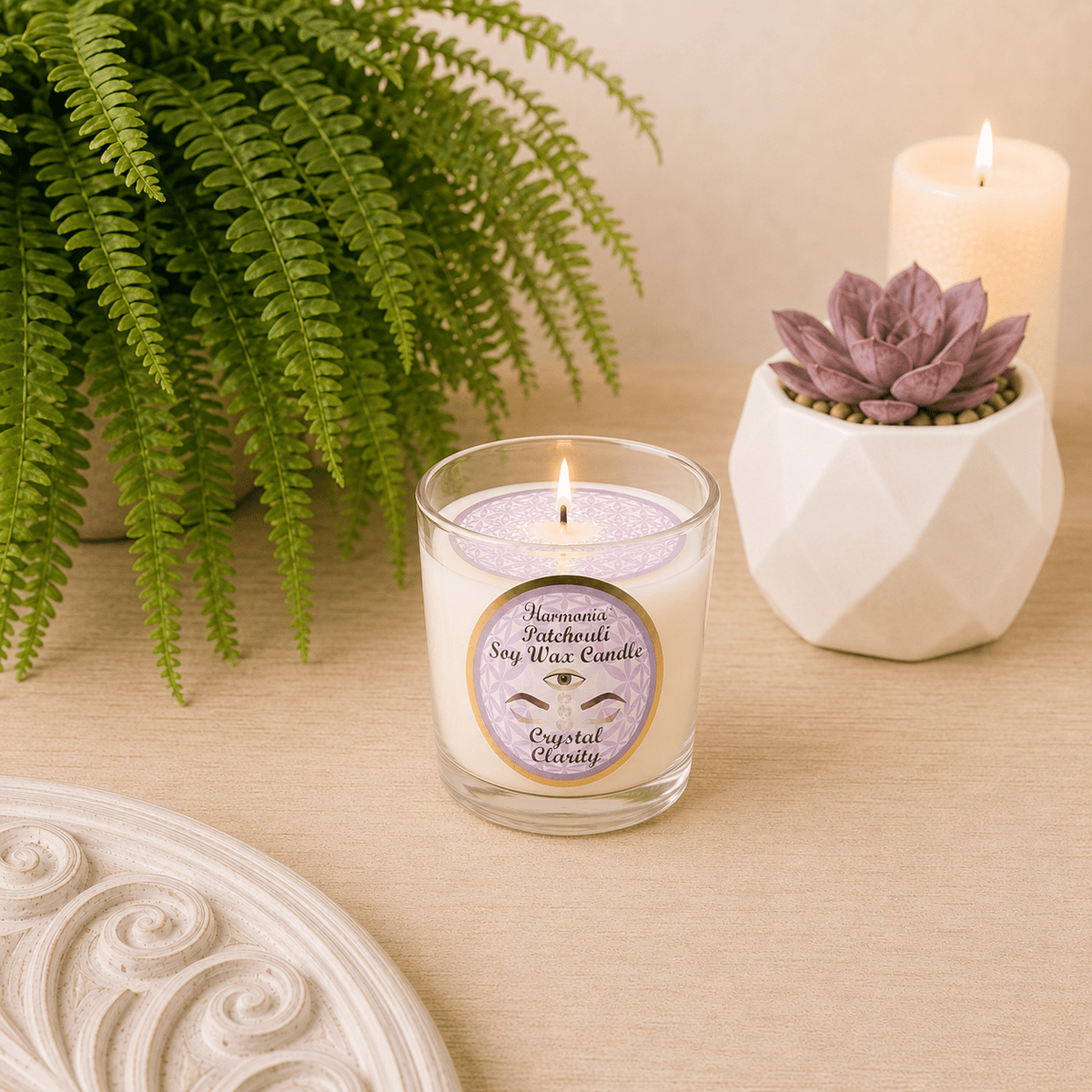 Clarity - Clear Quartz with Patchouli Soy Wax Tealight Candle