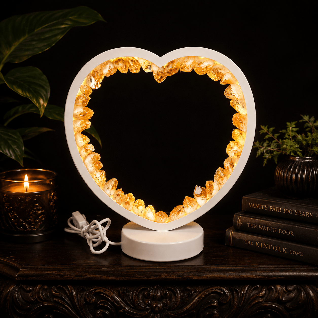Large Citrine Heart LED USB Lamp