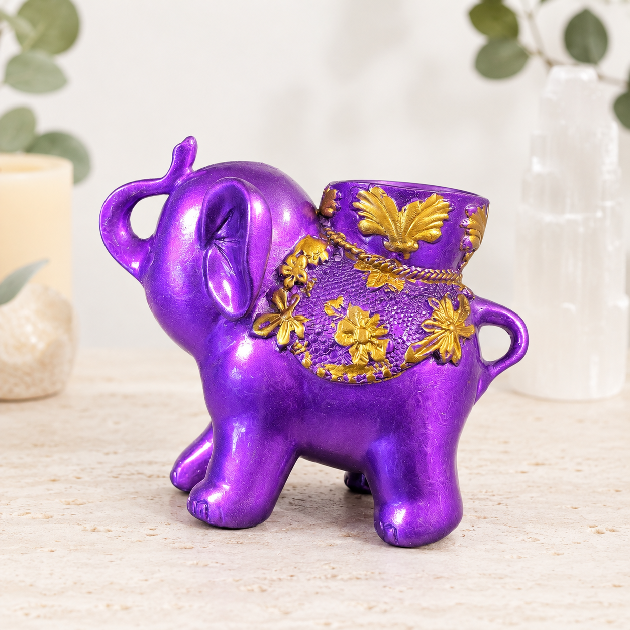 Purple & Gold Elephant Sphere Stand