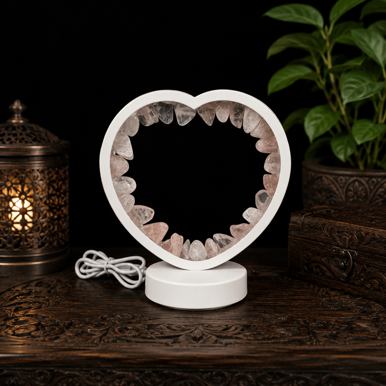 Small Rose Quartz Heart LED USB Lamp