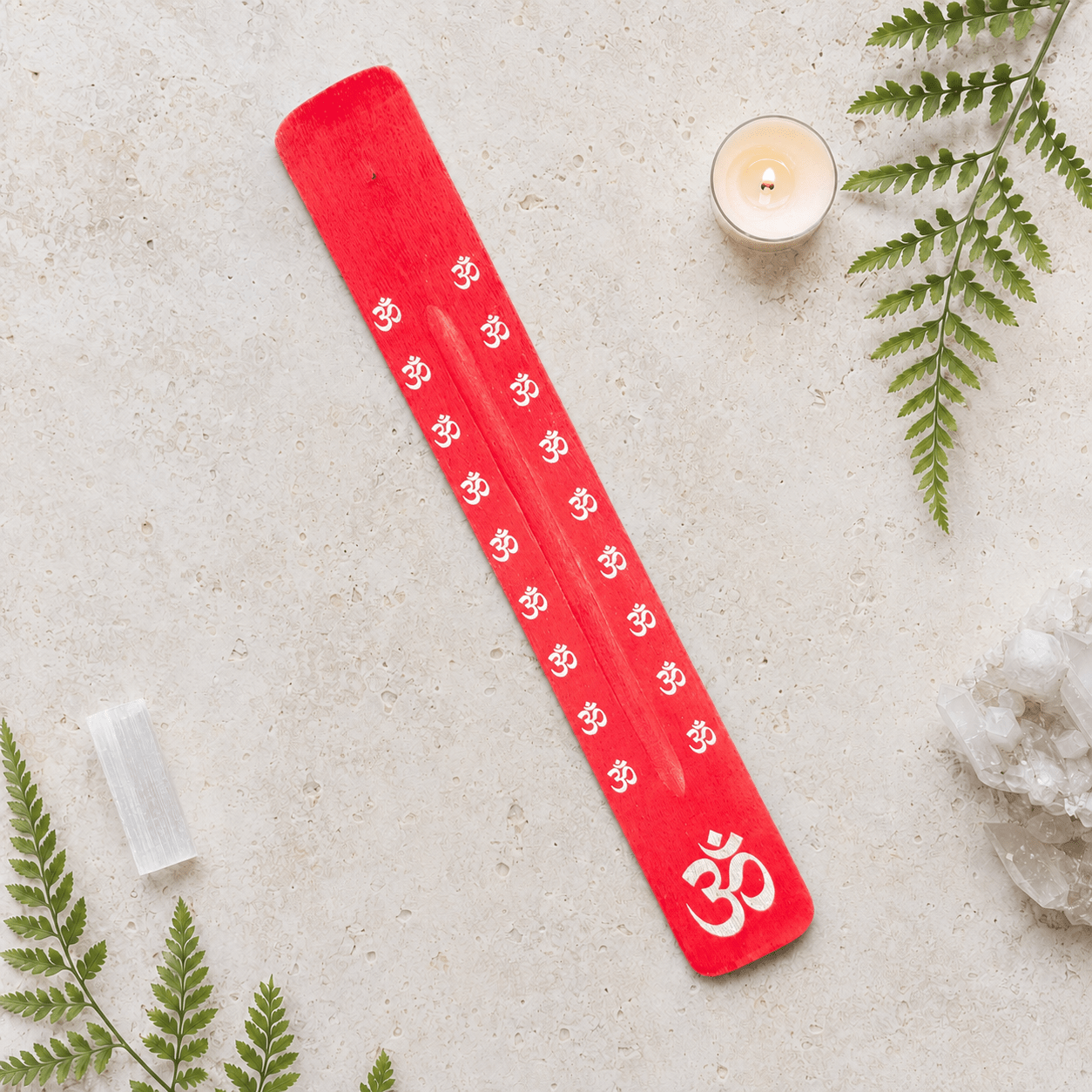 Wooden Incense Ash Catcher - Red Om
