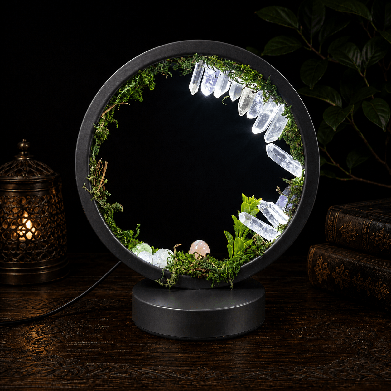 Clear Quartz, Fluorite & Mushroom LED Lamp