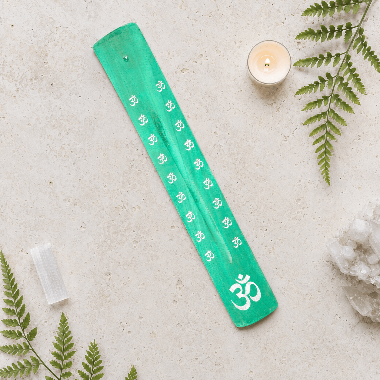 Wooden Incense Ash Catcher - Green Om