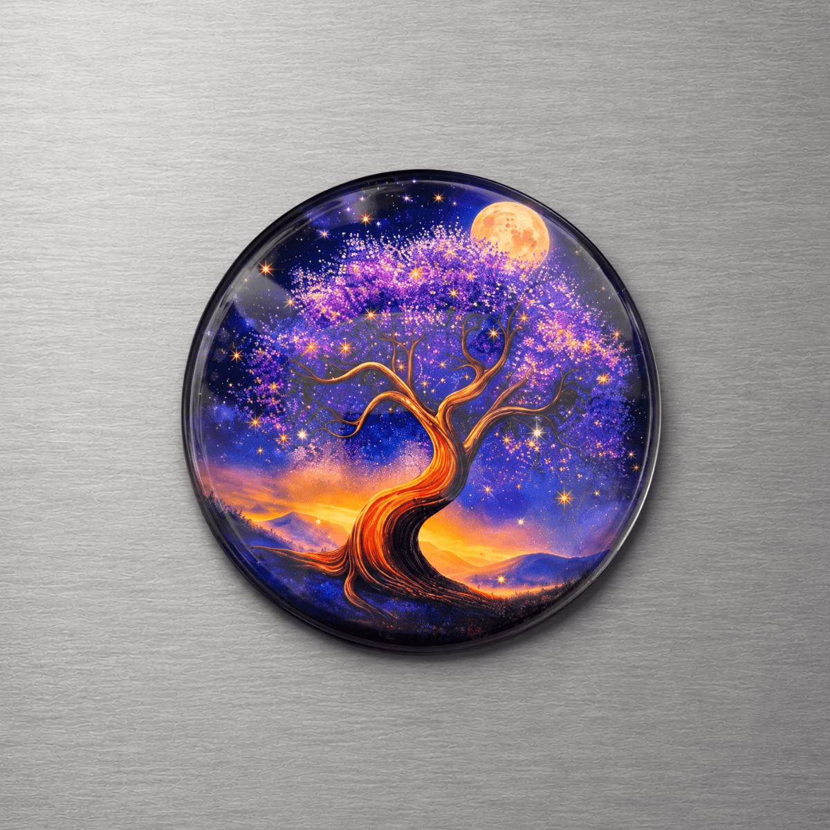 Purple Tree 4cm Glass Magnet