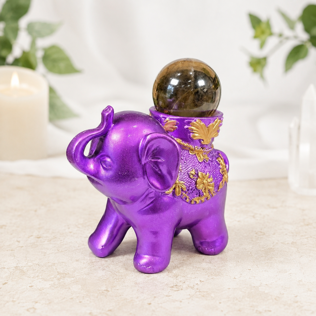 Purple & Gold Elephant Sphere Stand