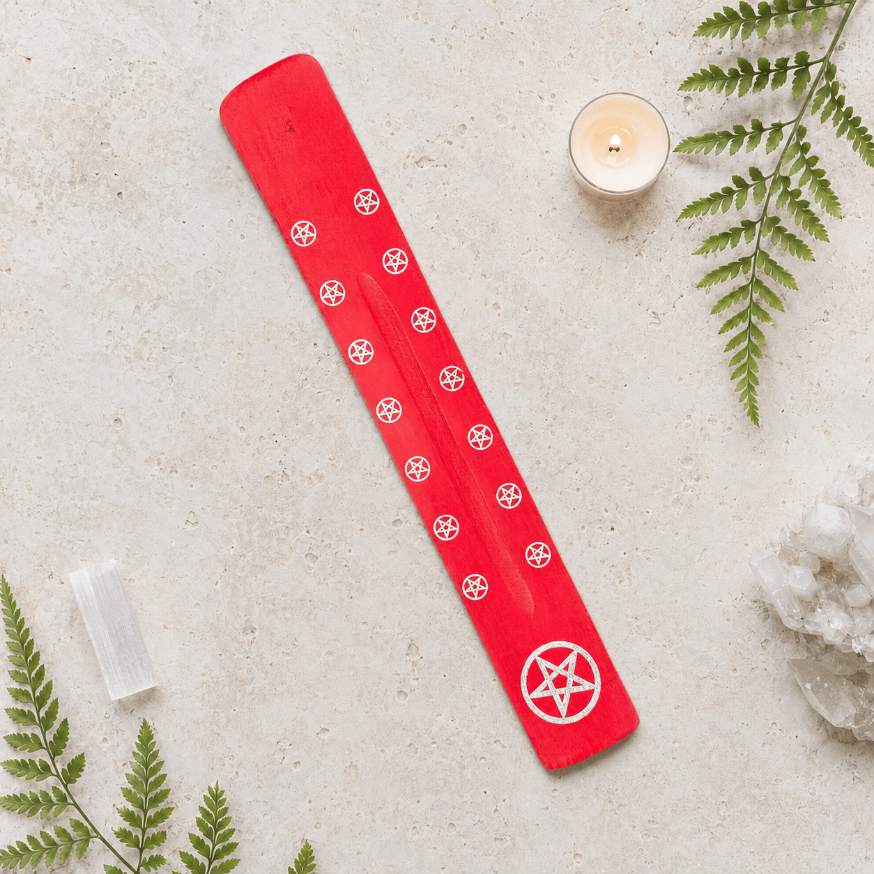 Wooden Incense Ash Catcher - Red Pentagram