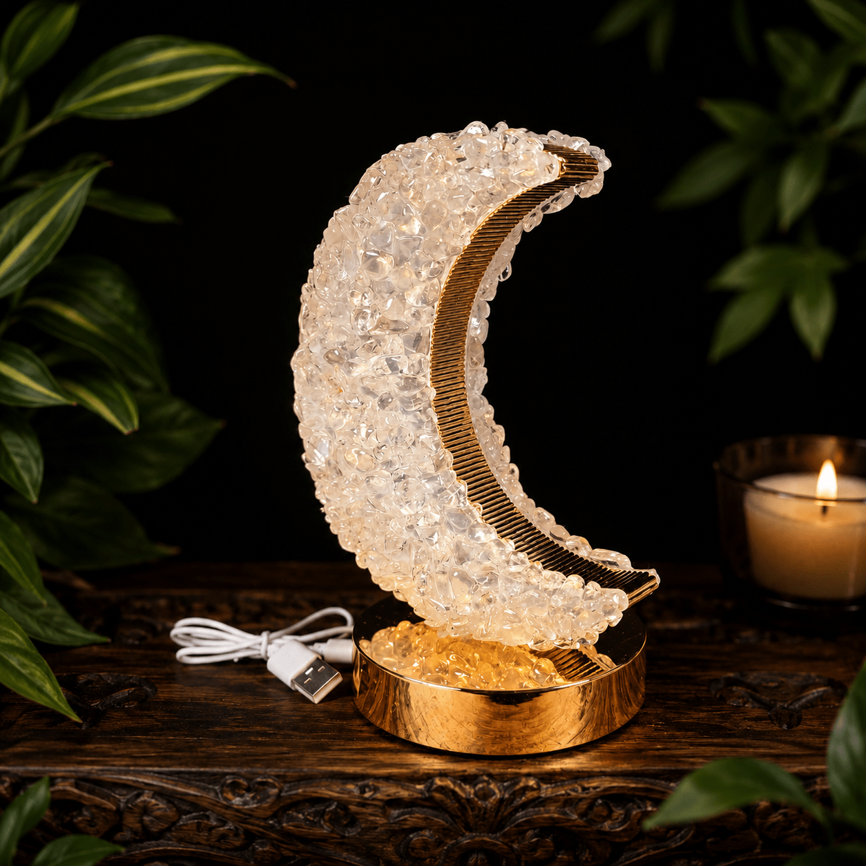 Clear Quartz Moon Touch Lamp