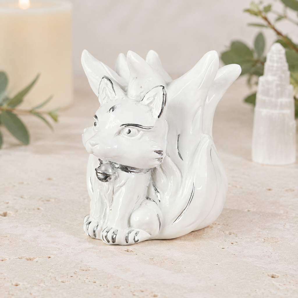 White 9 Tail Fox Sphere Stand