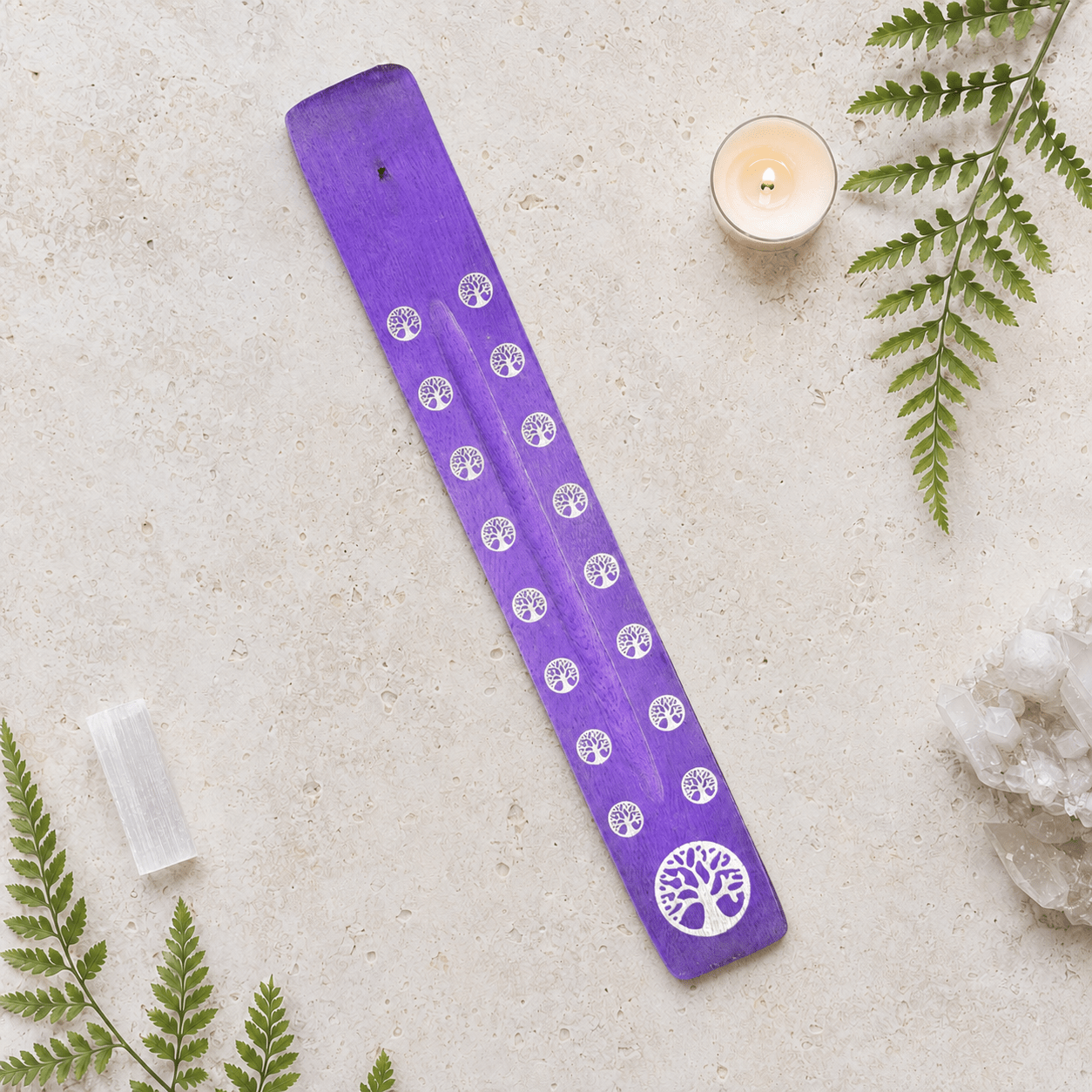 Wooden Incense Ash Catcher - Purple Tree