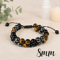 8mm Hematite, Obsidian & Tiger Eye Adjustable Gemstone Bracelet