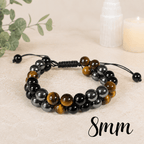 8mm Hematite, Obsidian & Tiger Eye Adjustable Gemstone Bracelet
