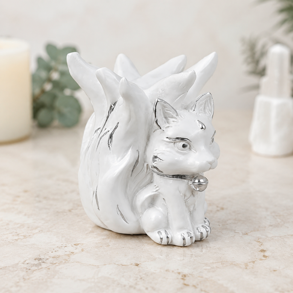 White 9 Tail Fox Sphere Stand