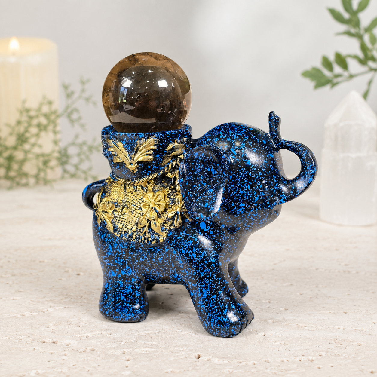 Blue & Gold Elephant Sphere Stand