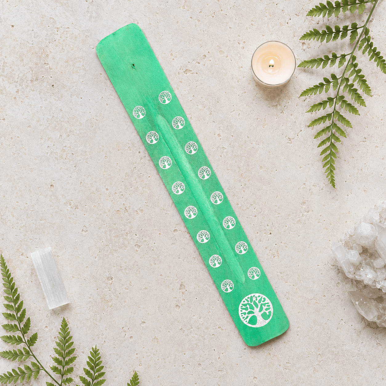 Wooden Incense Ash Catcher - Green Tree