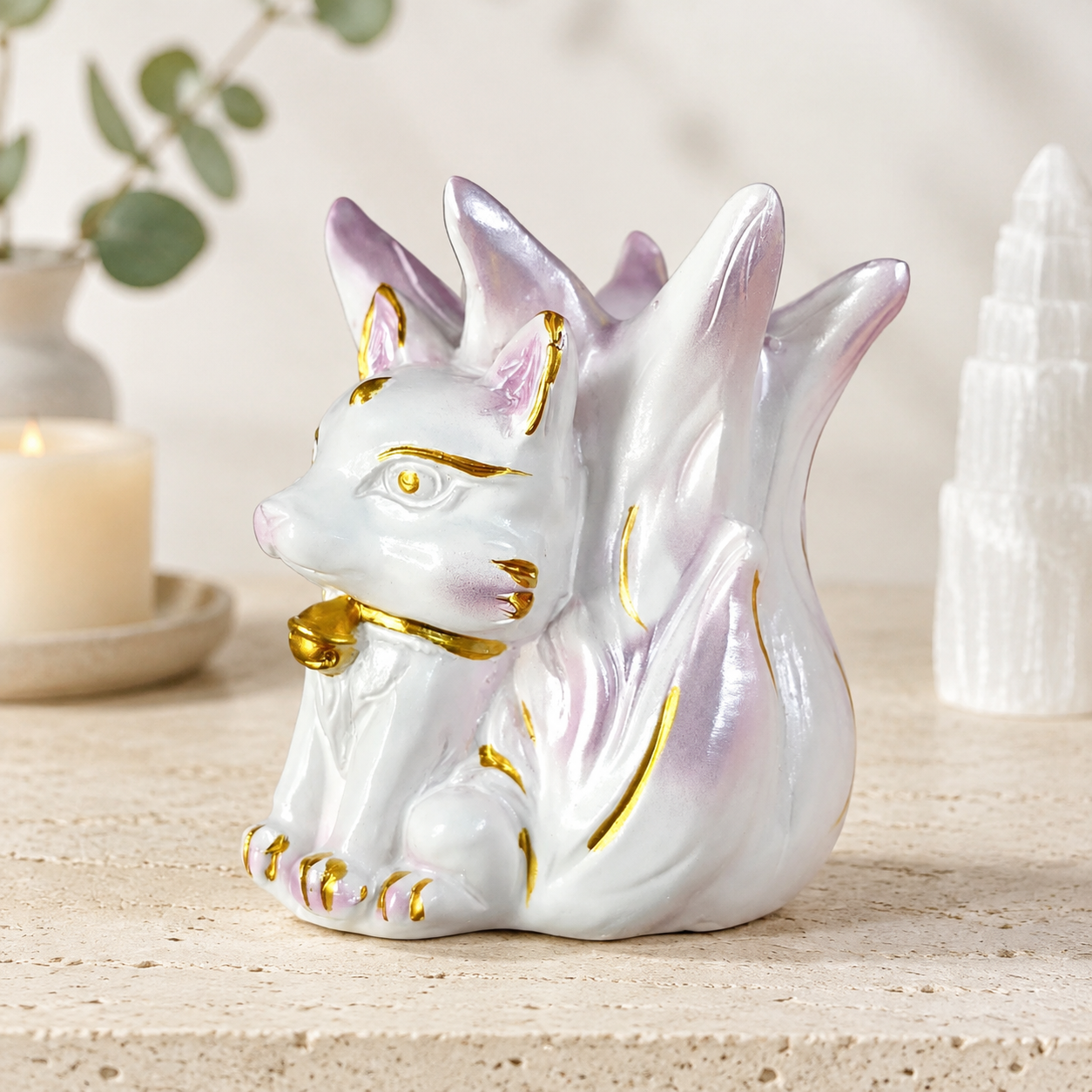 Mauve & White 9 Tail Fox Sphere Stand