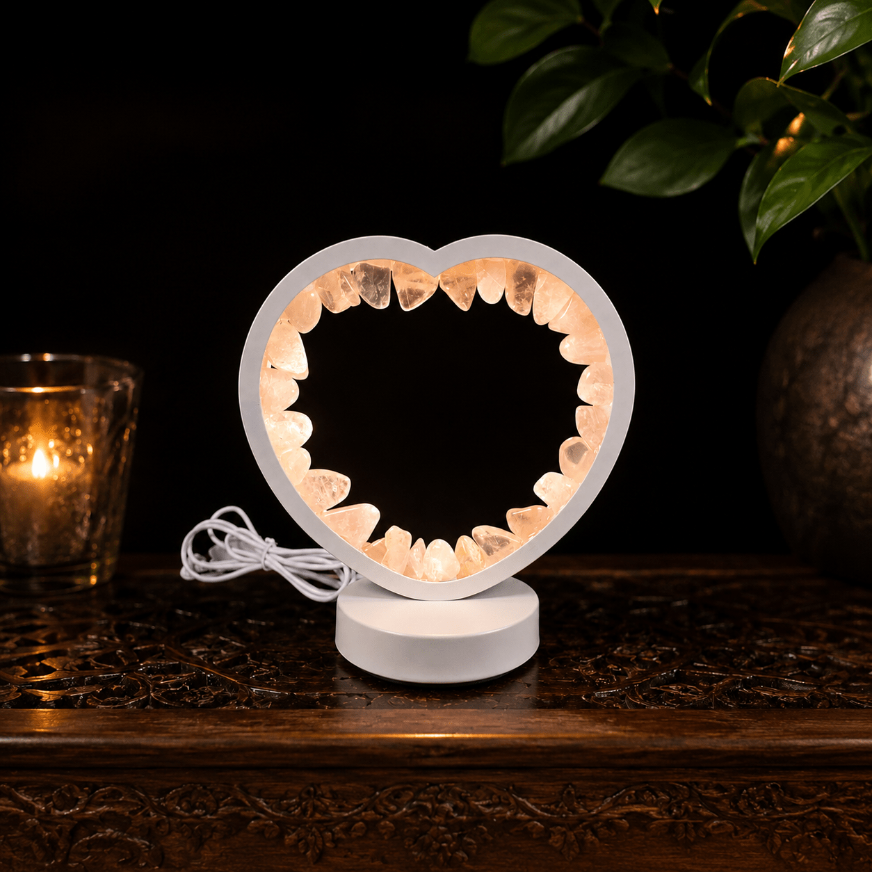 Small Rose Quartz Heart LED USB Lamp