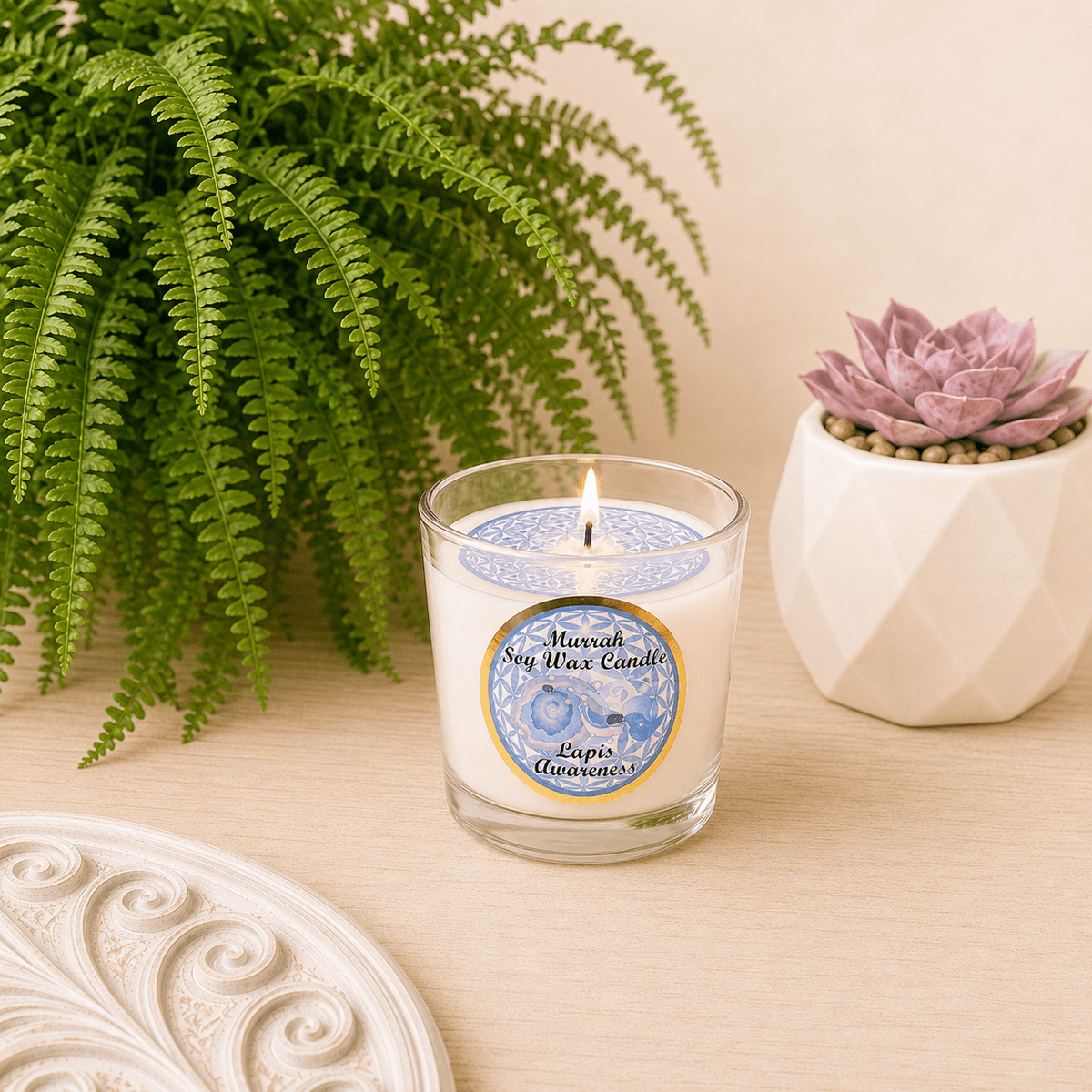 Awareness - Lapis Lazuli with Myrrh Soy Wax Tealight Candle