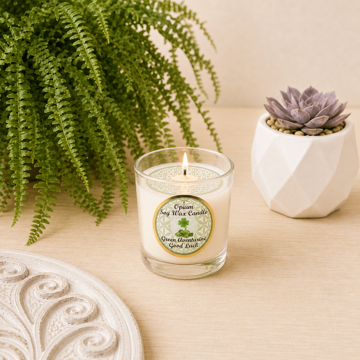 Good Luck - Aventurine with Opium Soy Wax Tealight Candle