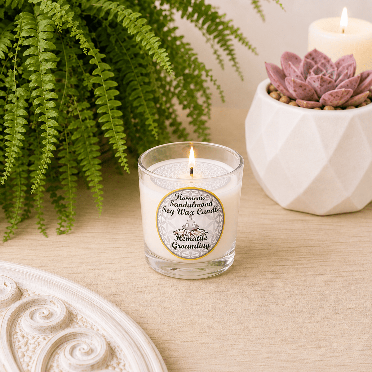 Grounding - Hematite with Sandalwood Soy Wax Tealight Candle