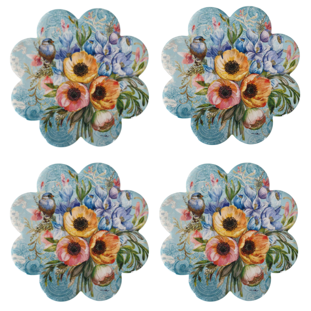 Set of 4 Blue Flower Ceramic Coasters