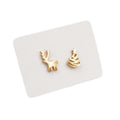 Gold Plated Stainless Steel Stud Earrings - Reindeer & Christmas Tree