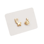 Gold Plated Stainless Steel Stud Earrings - Reindeer & Christmas Tree