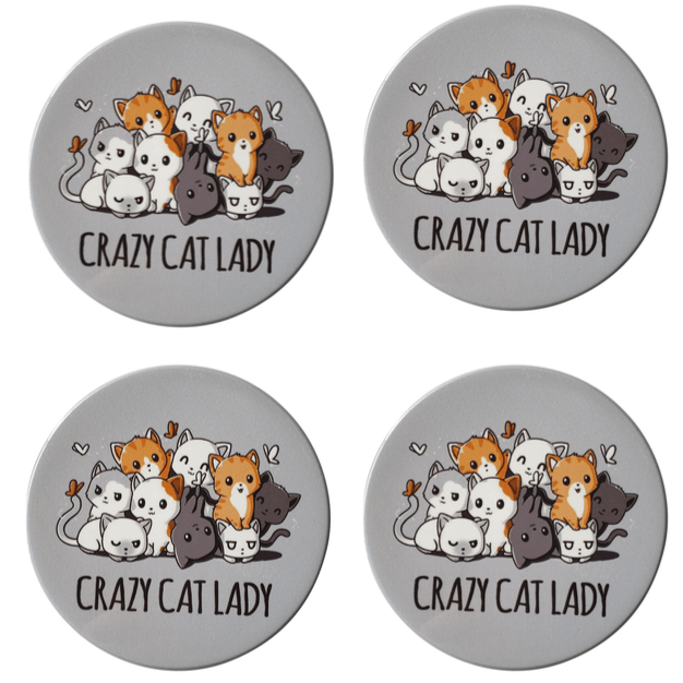 Set of 4 Grey Crazy Cat Lady Ceramic Coasters