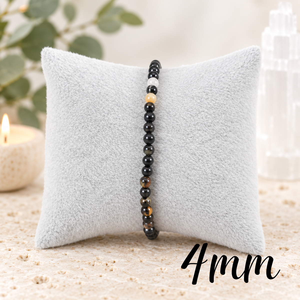 4mm Black Tourmaline Gemstone Bracelet