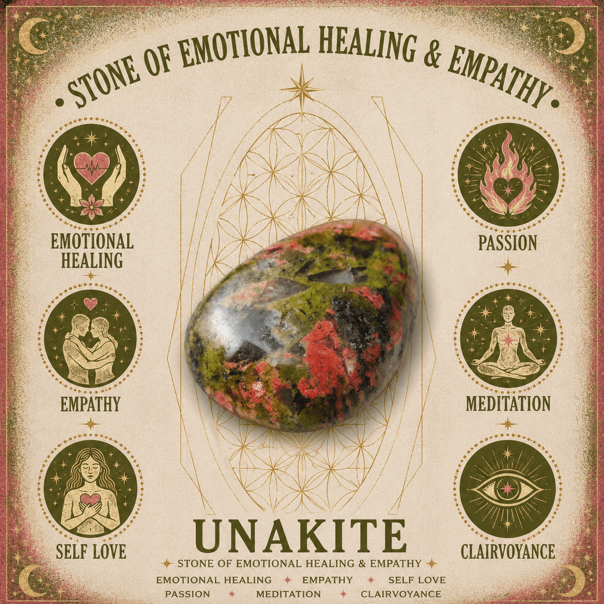 Unakite Heart Shape Worry Stone (Thumb Stone)